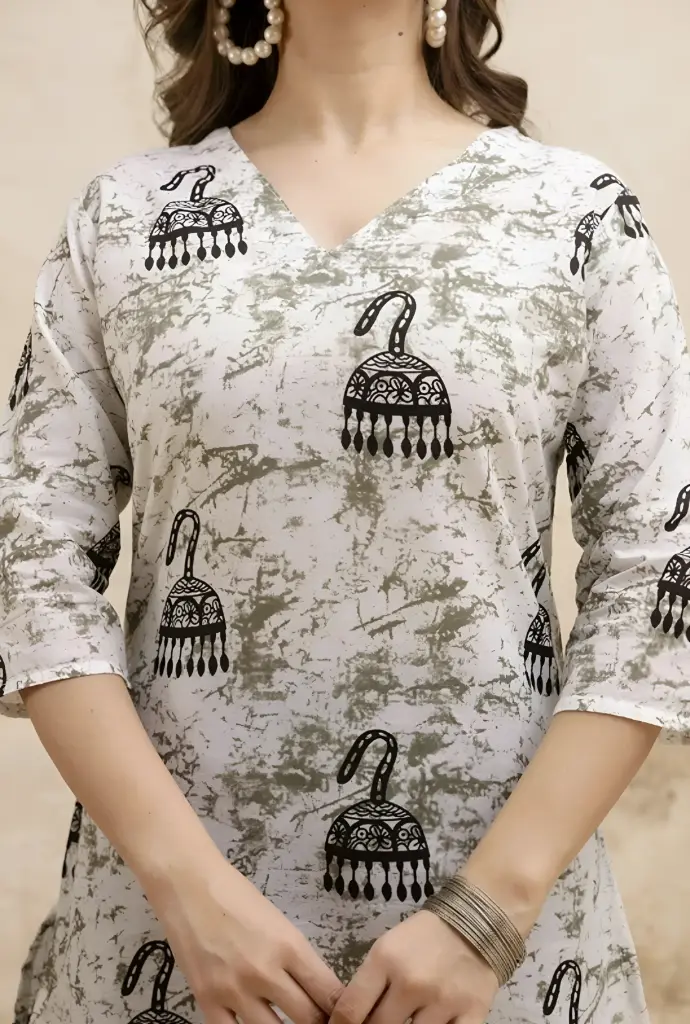 Abstract Grey & Black Jhumka Print Tunic Top