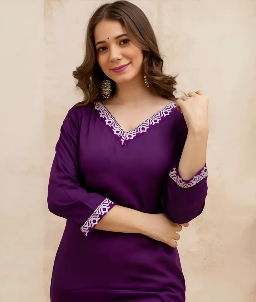 Vibrant Purple Ethnic Kurta with Contrast Embroidery