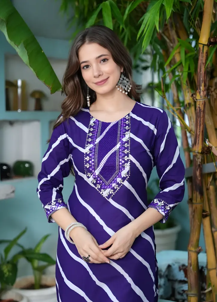 Royal Purple Leheriya Print Angrakha Style Kurta